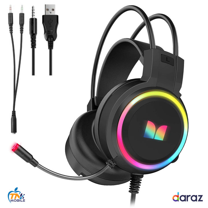 G108 Gaming RGB Headphones with Mic – LED Light Over-Ear Headset for PC/Laptop – Deep Bass &amp; Noise Cancelling Black