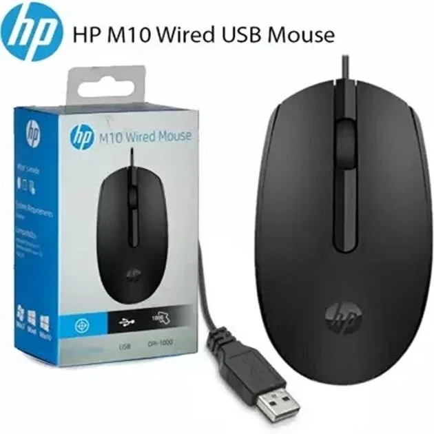 HP Mouse M10 USB Wired | Smooth Optical Wired Mouse for Office &amp; Home Use | Comfortable Grip Optical Mouse for Laptop &amp; PC